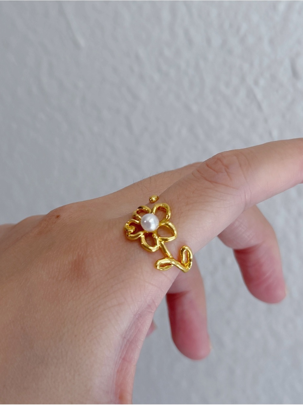Gold Floral Pearl Ring for Women